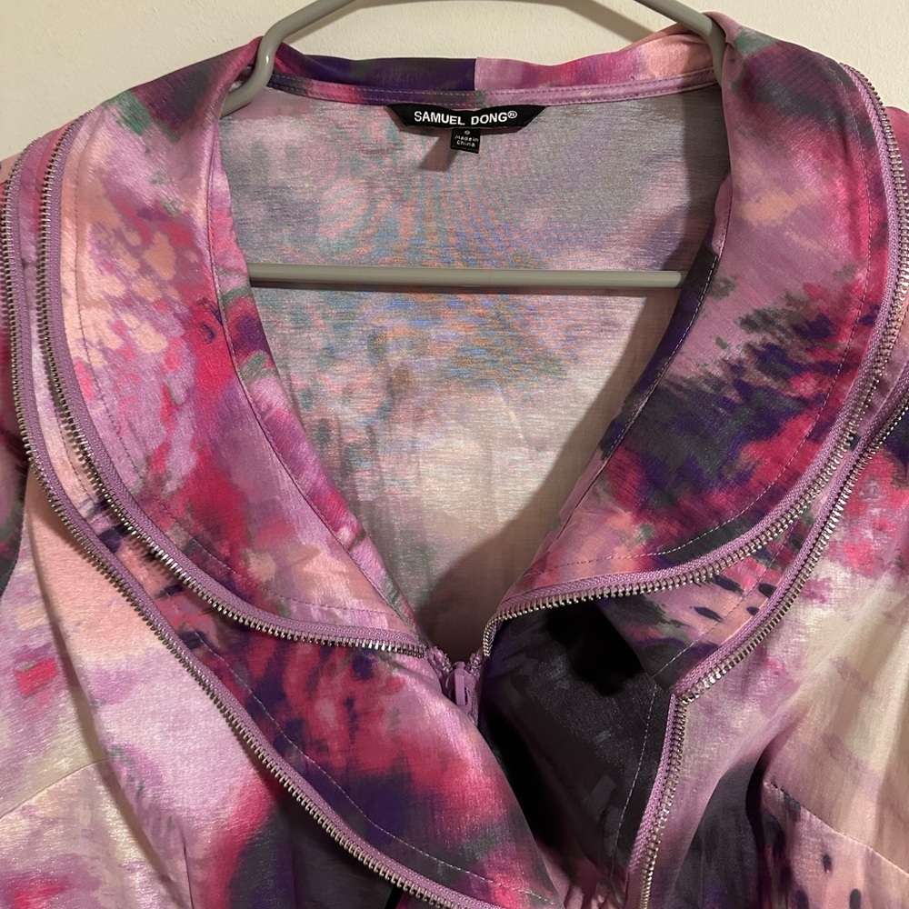 Samuel Dong Ruffle Zipper Front Abstract Watercol… - image 6